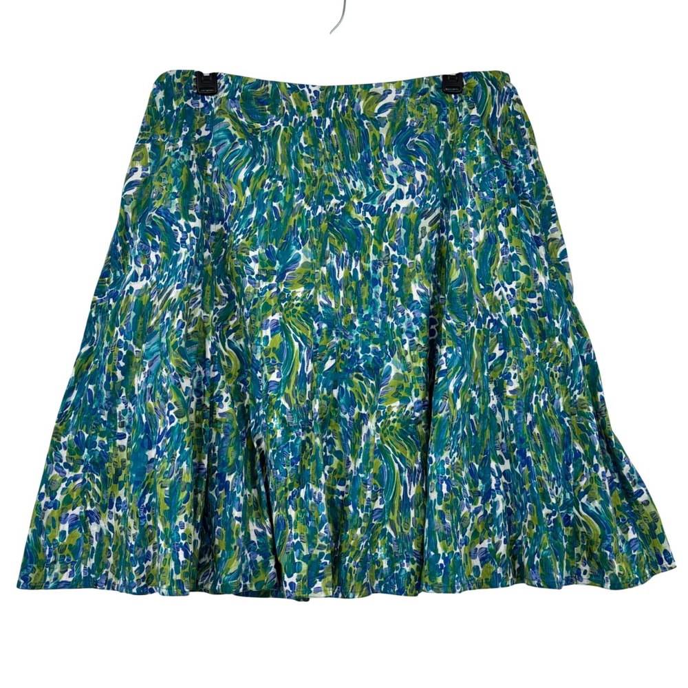 Chico's A-Line Skirt Women Size XL Green Blue Abstract Print Cotton Lined Knee